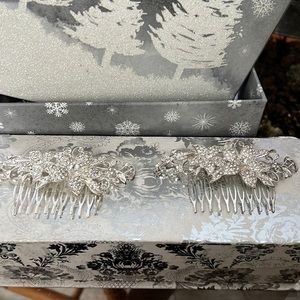 2 wedding silver flower small rhinestone